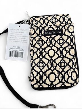 Black & Cream All-in-One Wristlet Phone Case Wallet Coin Purse